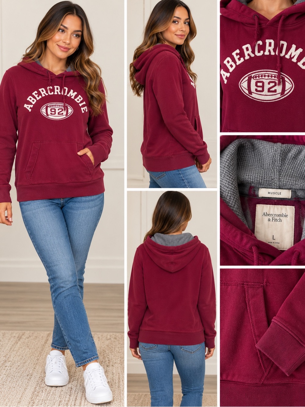 Abercrombie & Fitch Burgundy 92 Football Hoodie Women’s L
